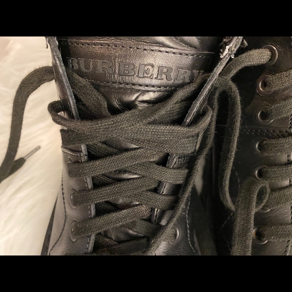 Burberry Black Leather Moto Combat Lace Up Military Boots Sneakers Shoes Sz 40 7 - Picture 5 of 16